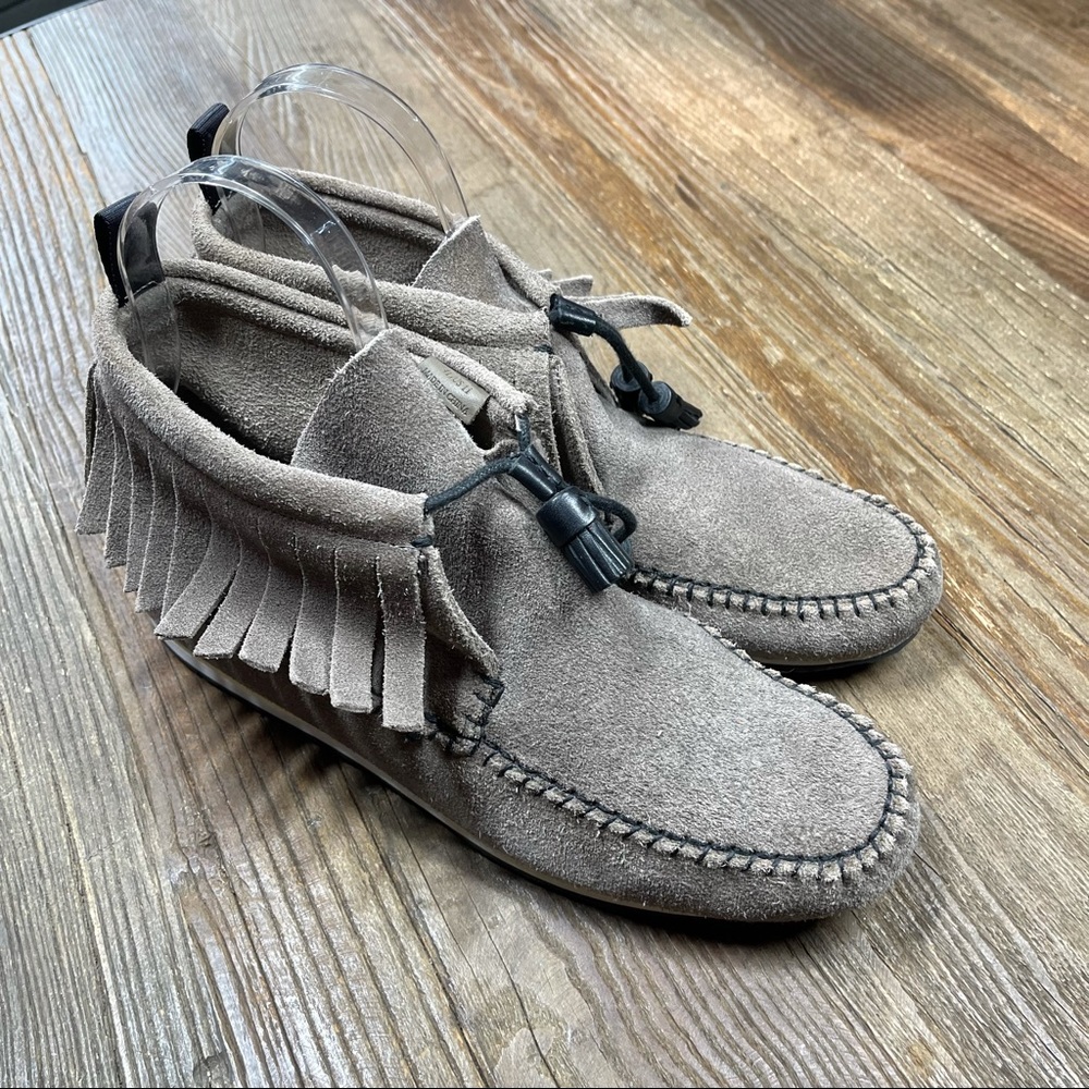 rag & bone Suede Fringe Ankle Boots - Gray